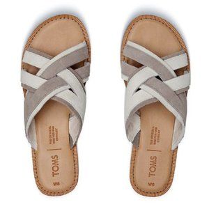 NEW Toms Women Val Desert Taupe Suede Crisscross Strap Open Toe Slide Sandals